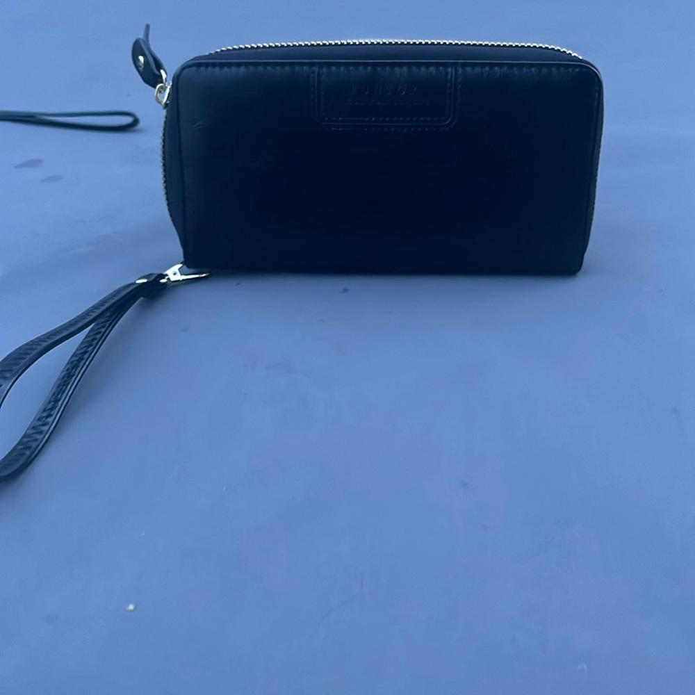 Funtor black leather zip around wristlet new without tags